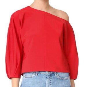 TIBI Faille Sculpted One-Shoulder Puffed Sleeve Top Red Size Small